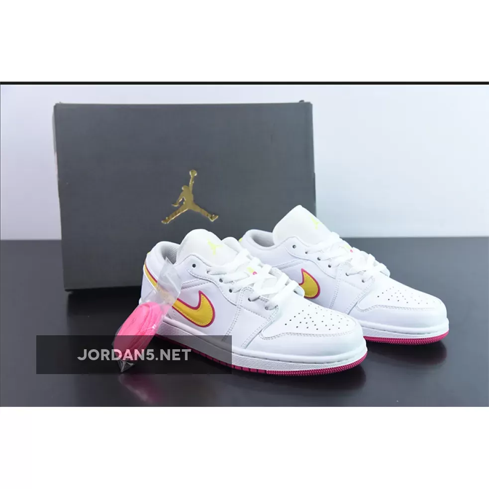 Air Jordan 1 Low GS Edge Glow White/Pink-Orange CV4610-100 jordan 1 yellow pink