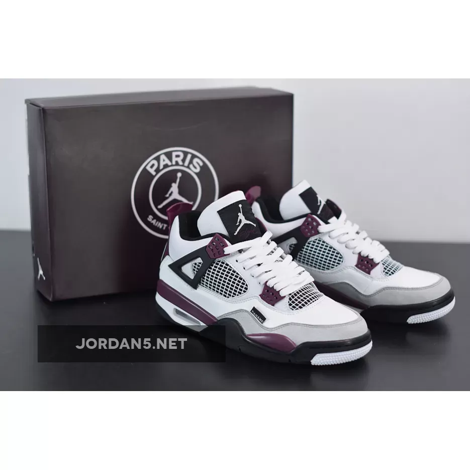 PSG x Air Jordan 4 White/Neutral Grey/Black/Bordeaux CZ5624-100 - jordans 4 psg