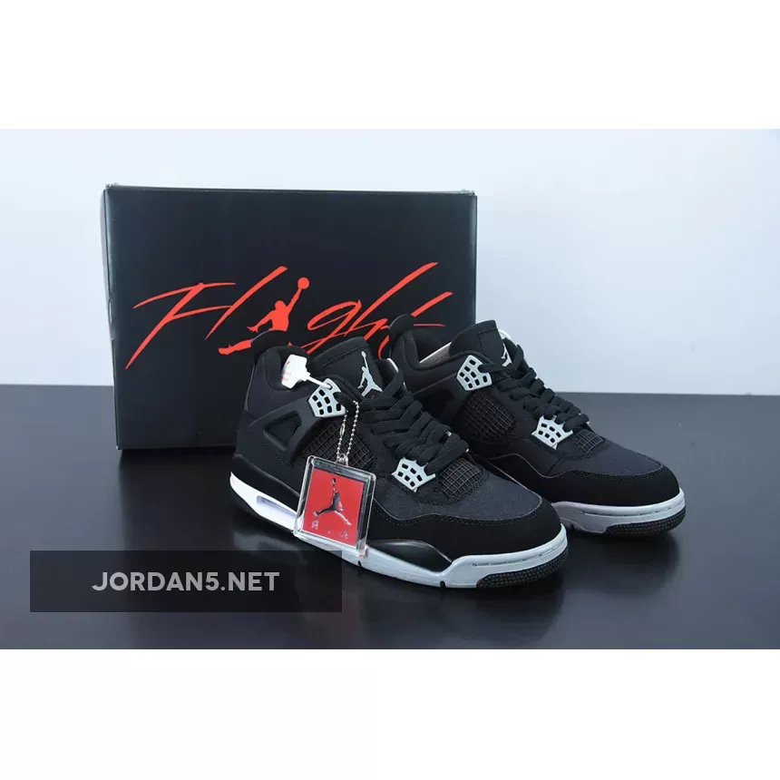 Air Jordan 4 'Black Canvas' Black/Light Steel Grey-White-Fire Red - jordan 4 canvas black release date