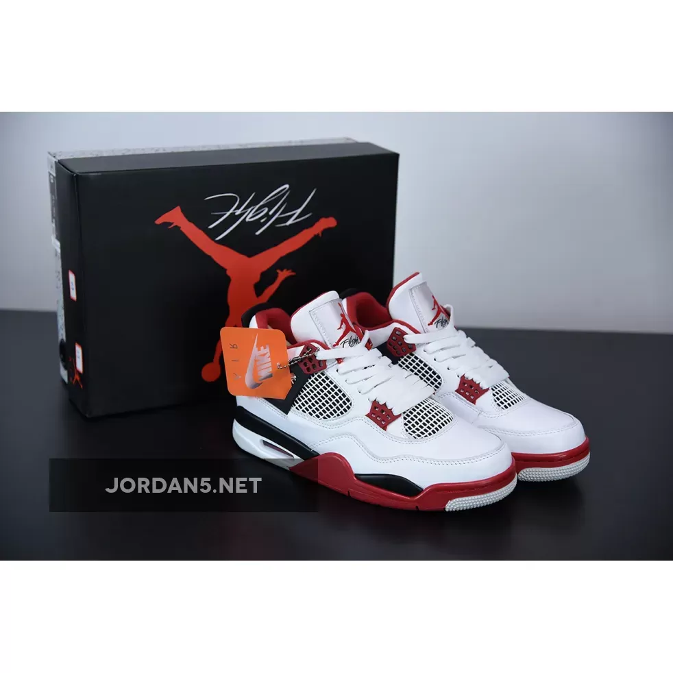 Air Jordan 4 White/Black-Tech Grey-Fire Red - jordan 4 fire red uk