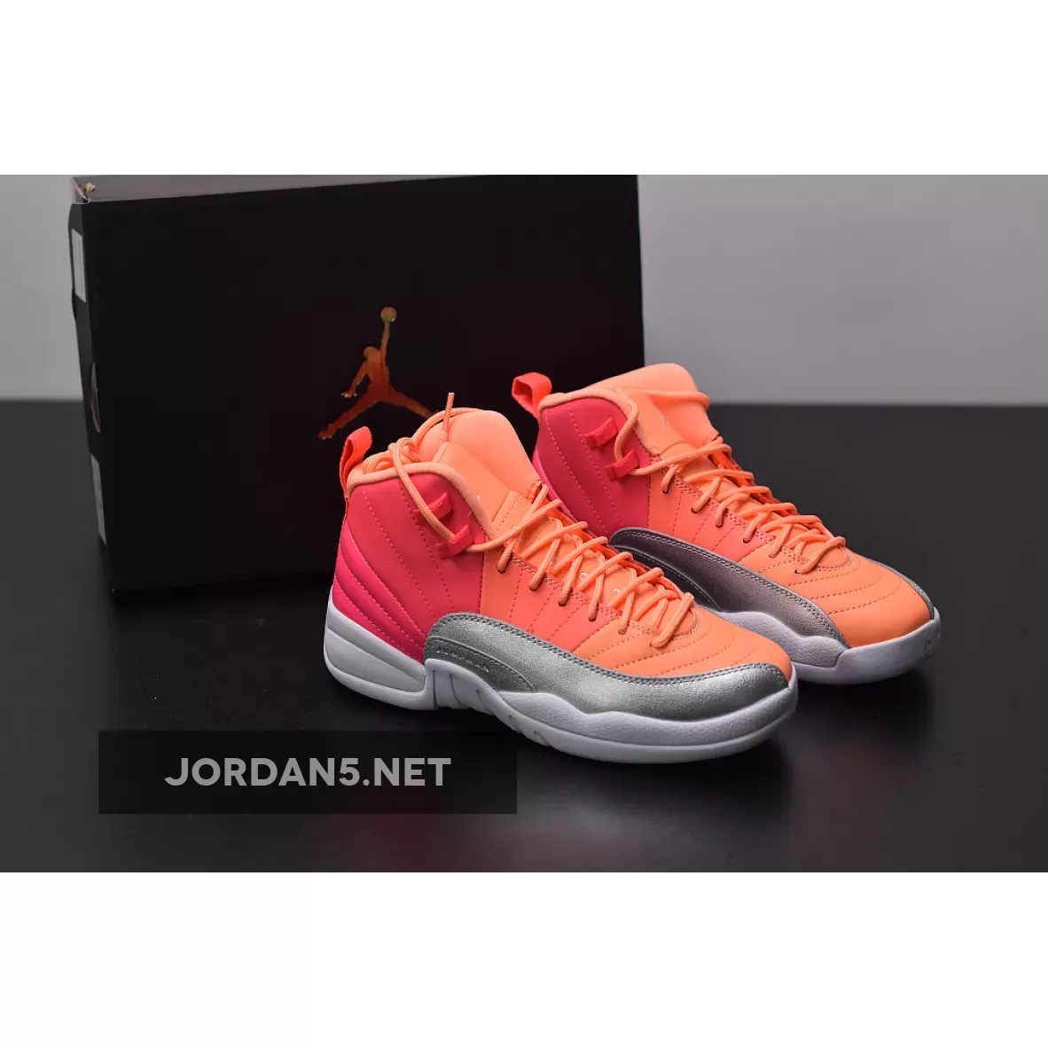 Air Jordan 12 GS Racer Pink/Hot Punch-Bright Mango-White jordan 12 sunrise